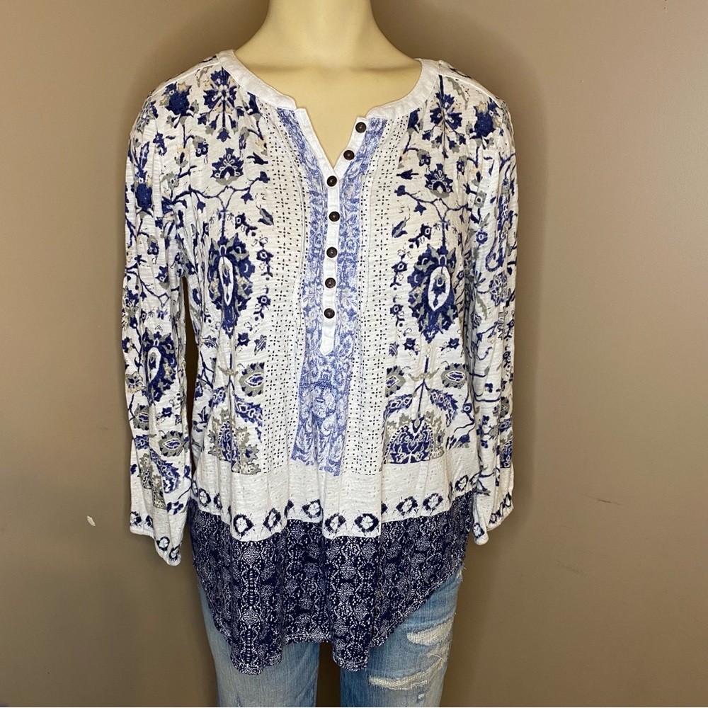 Lucky Brand Size Small Womens 3/4 Length Sleeve Floral Blouse